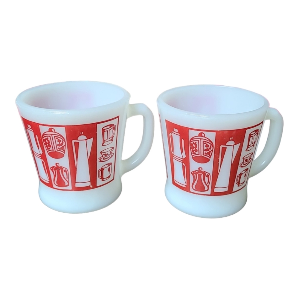 Vintage Anchor Hocking Fire King Red Kitchen Aids Mugs Set of 2